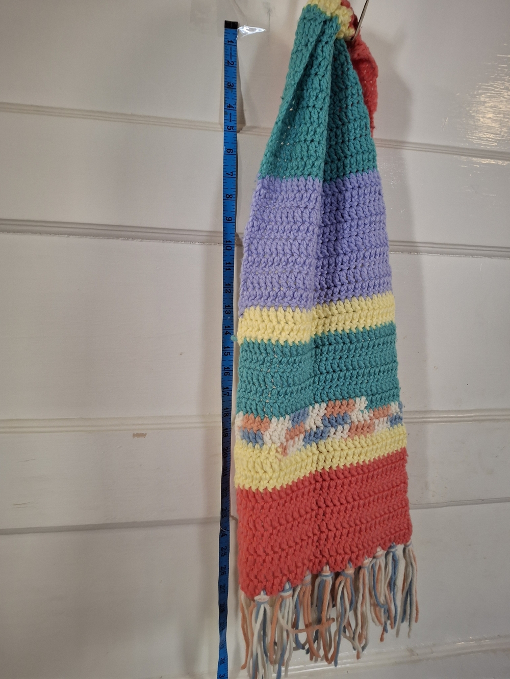 Multicolor Chunky Crochet Knit Fringe Scarf Boho Handmade Look